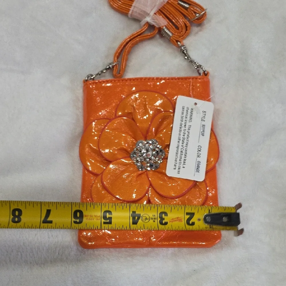 Metallic 🏵Orange Unique Flower Rhinestone Crossbody Bag NWT